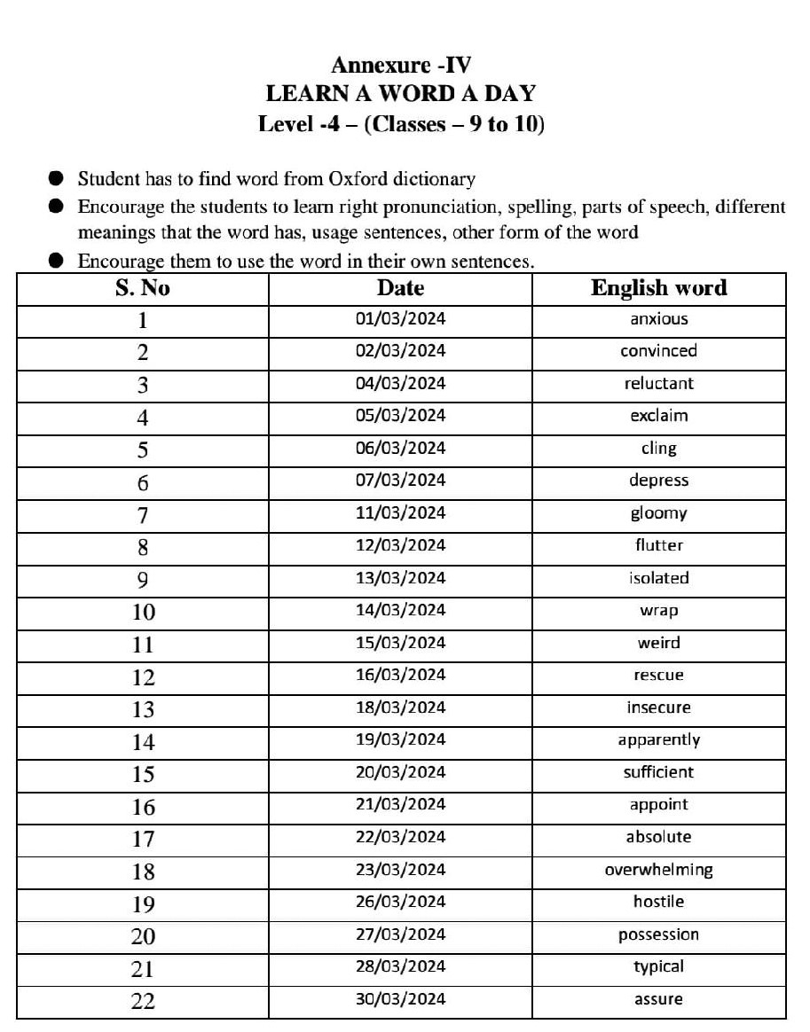 Learn A Word A Day March 2024 Words For 1 2 3 5 6 8 9 10 Class 