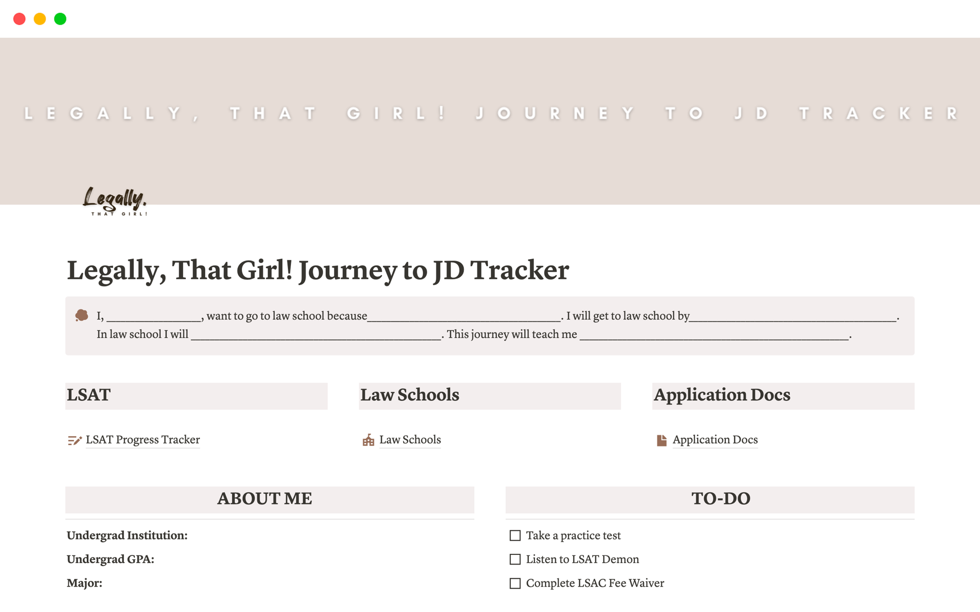 Legally That Girl Journey To JD Tracker Template Notion Marketplace