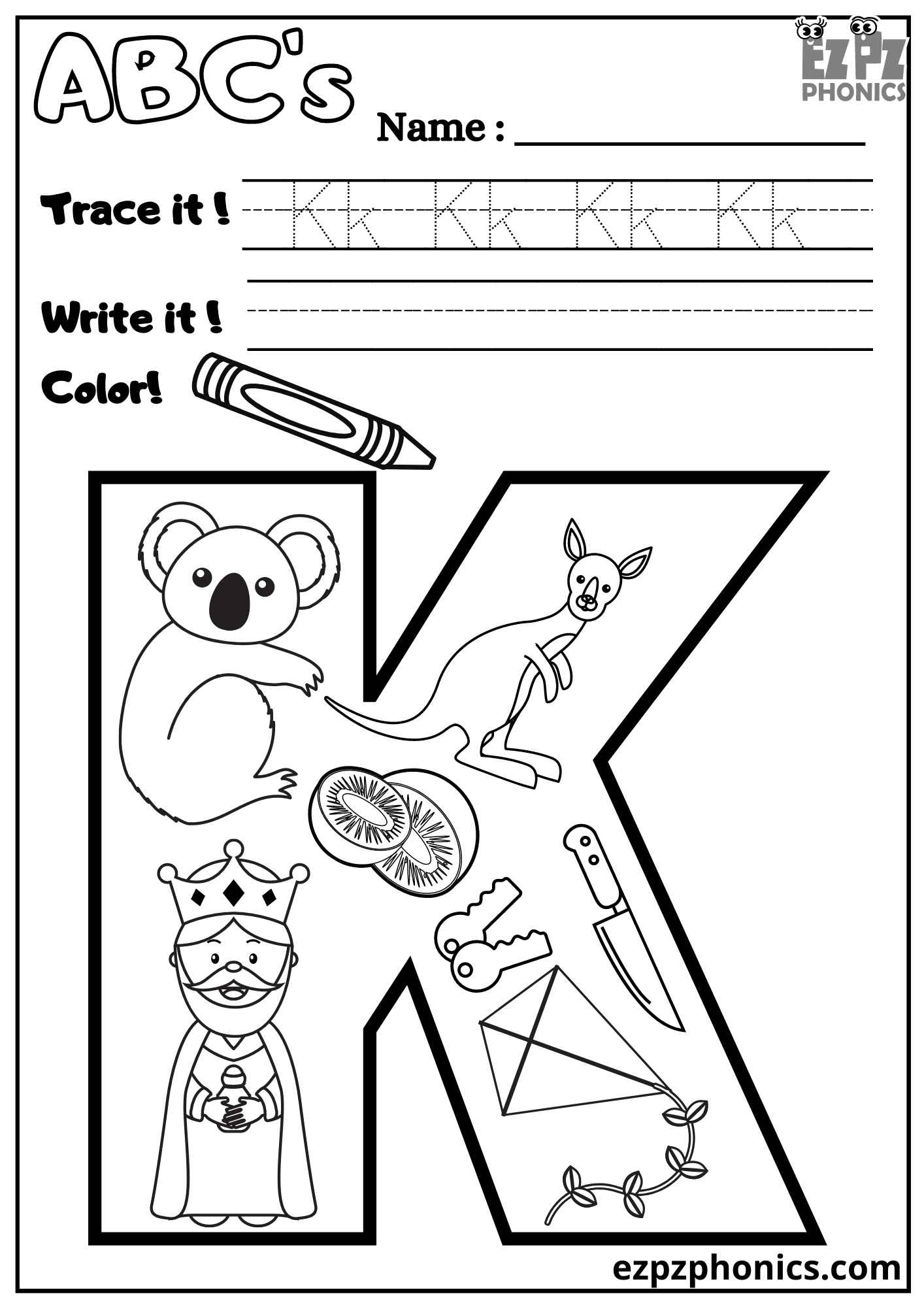 letter k tracing worksheets pdf
