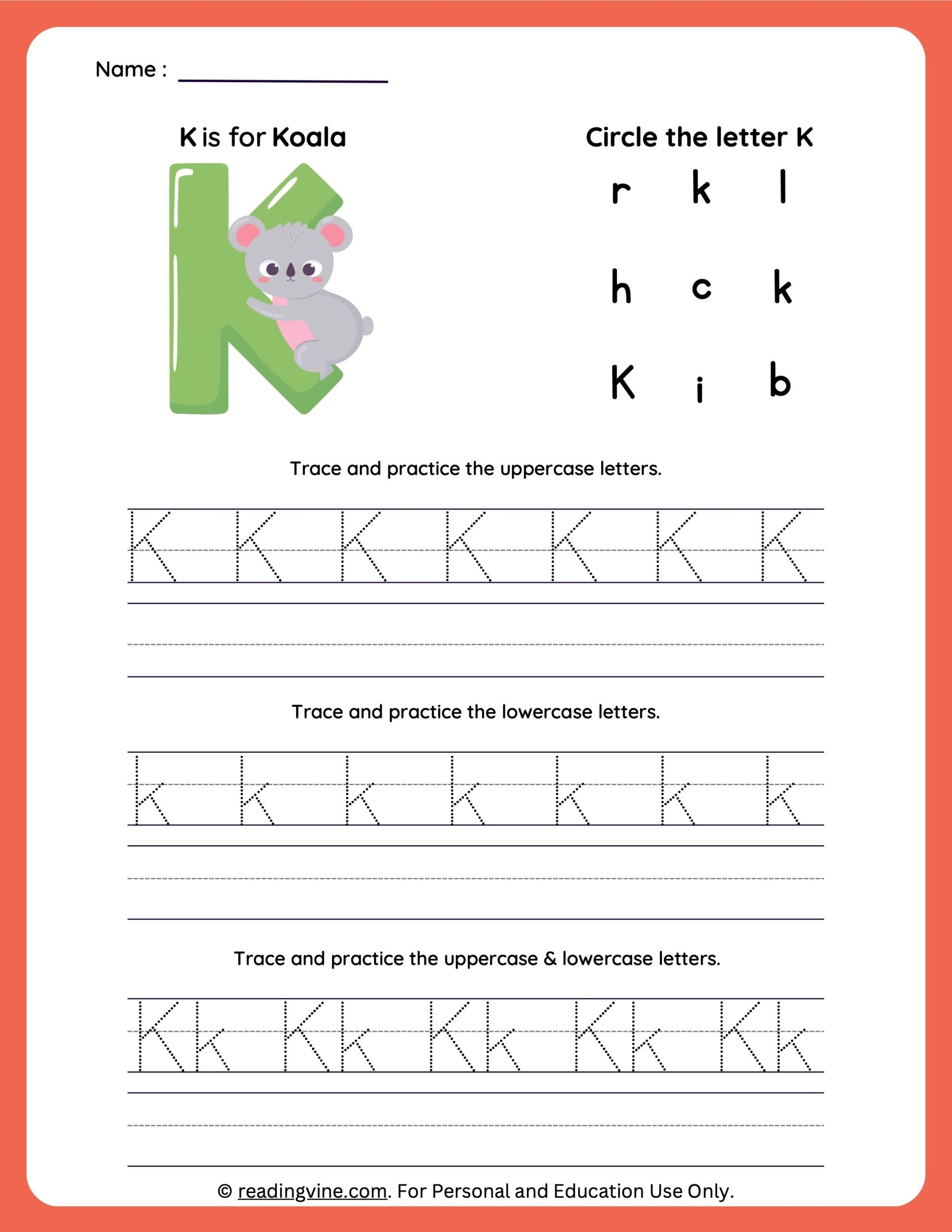 alphabet tracing worksheets letter k