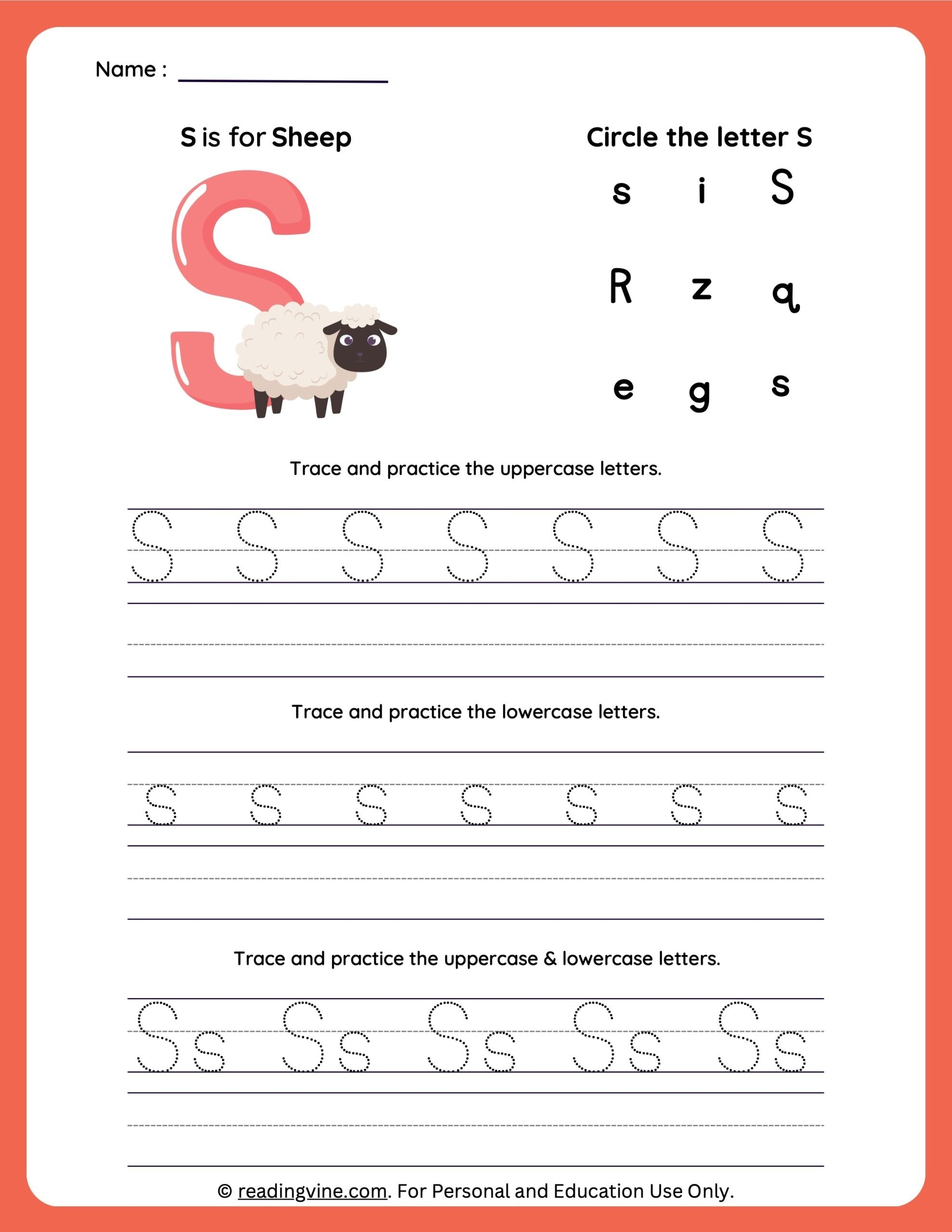 letter s tracing printable