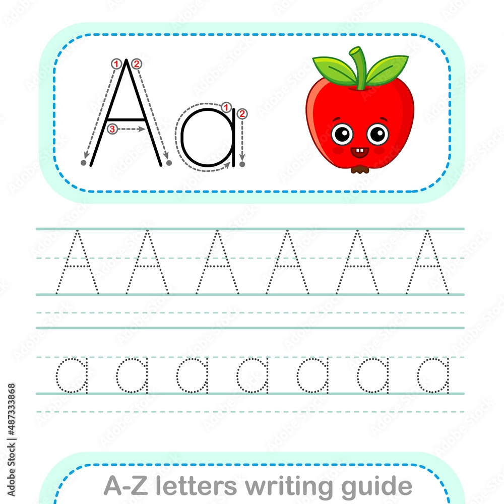 Letter Writing Guide Worksheet Tracing Letters A Uppercase And Lowercase Letter English Alphabet Stock Vector Adobe Stock