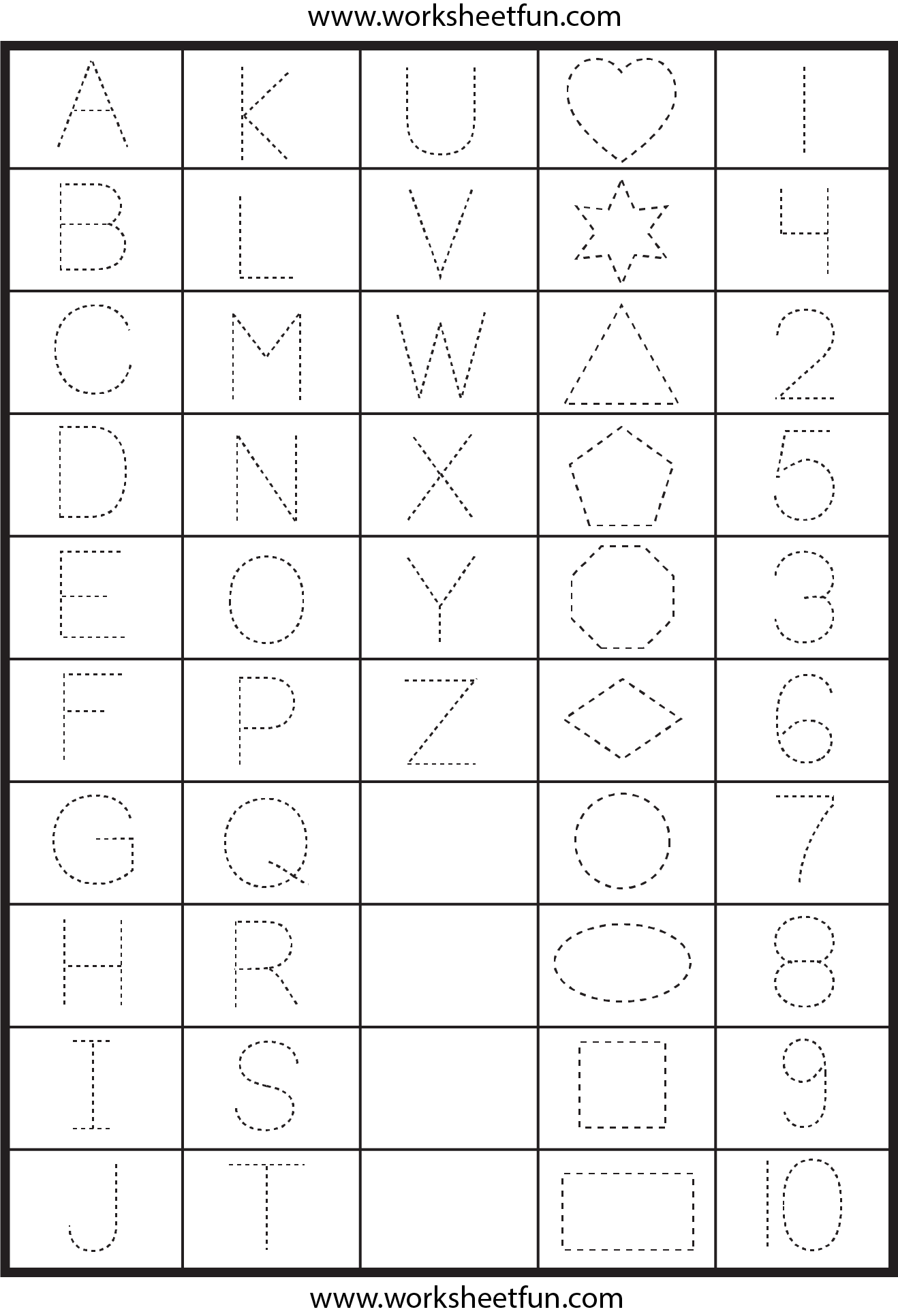 Letters Numbers And Shapes Tracing Worksheets Tracing 