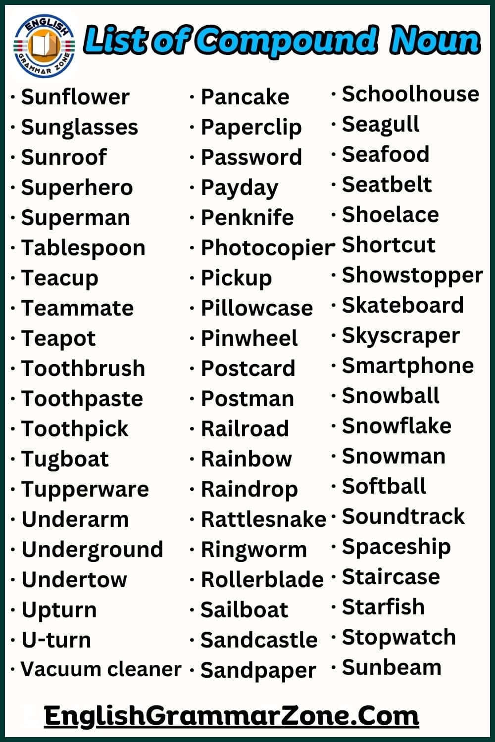 List Of 200 Compound Noun With Example
