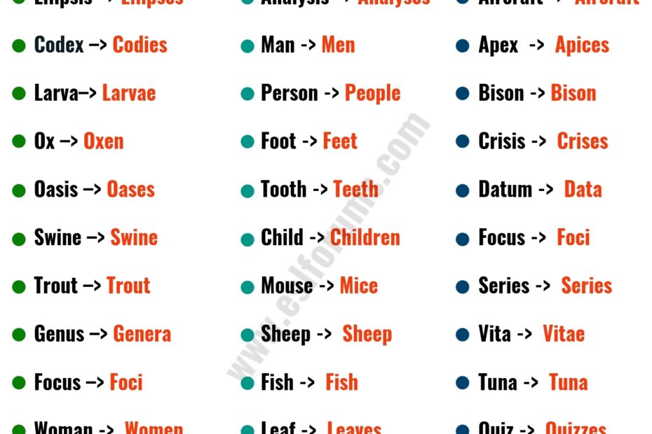 List Of 36 Important Irregular Plural Nouns In English ESL Forums