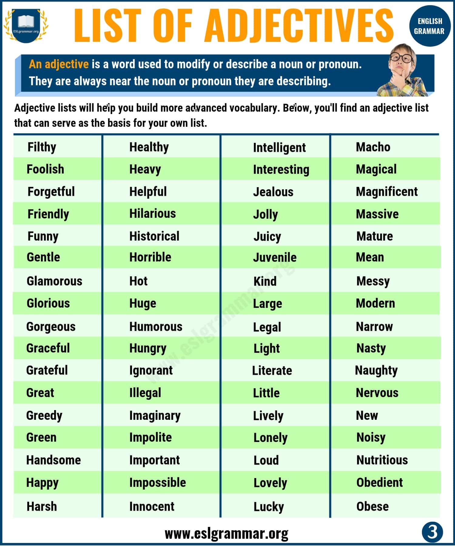 List Of Adjectives 534 Useful Adjectives Examples From A To Z With Exercises ESL Grammar