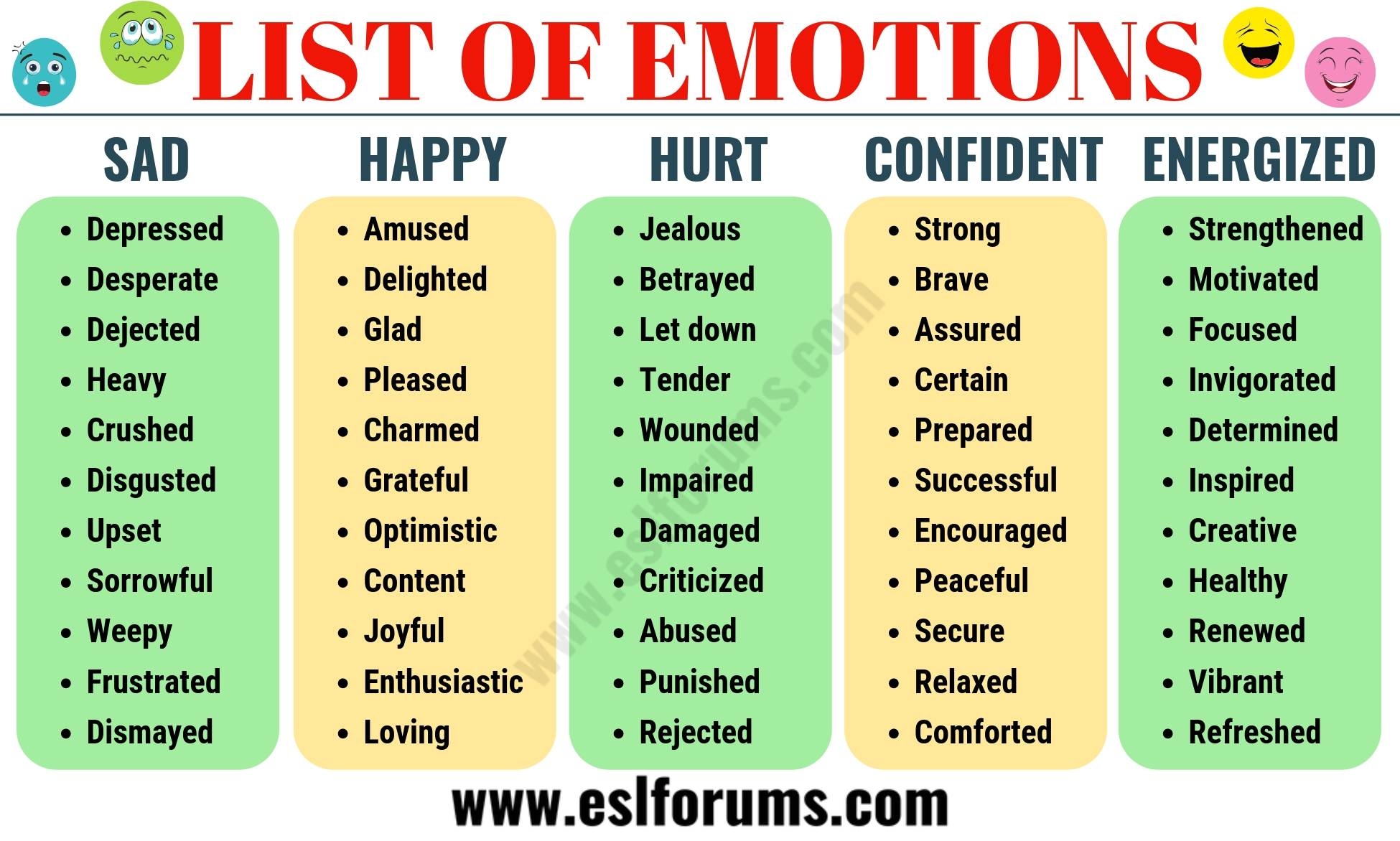 list of emotions vocabulary