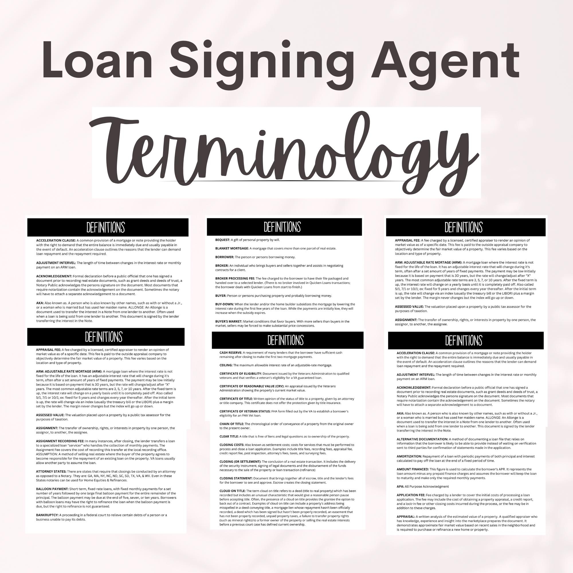 real estate terminology sheet