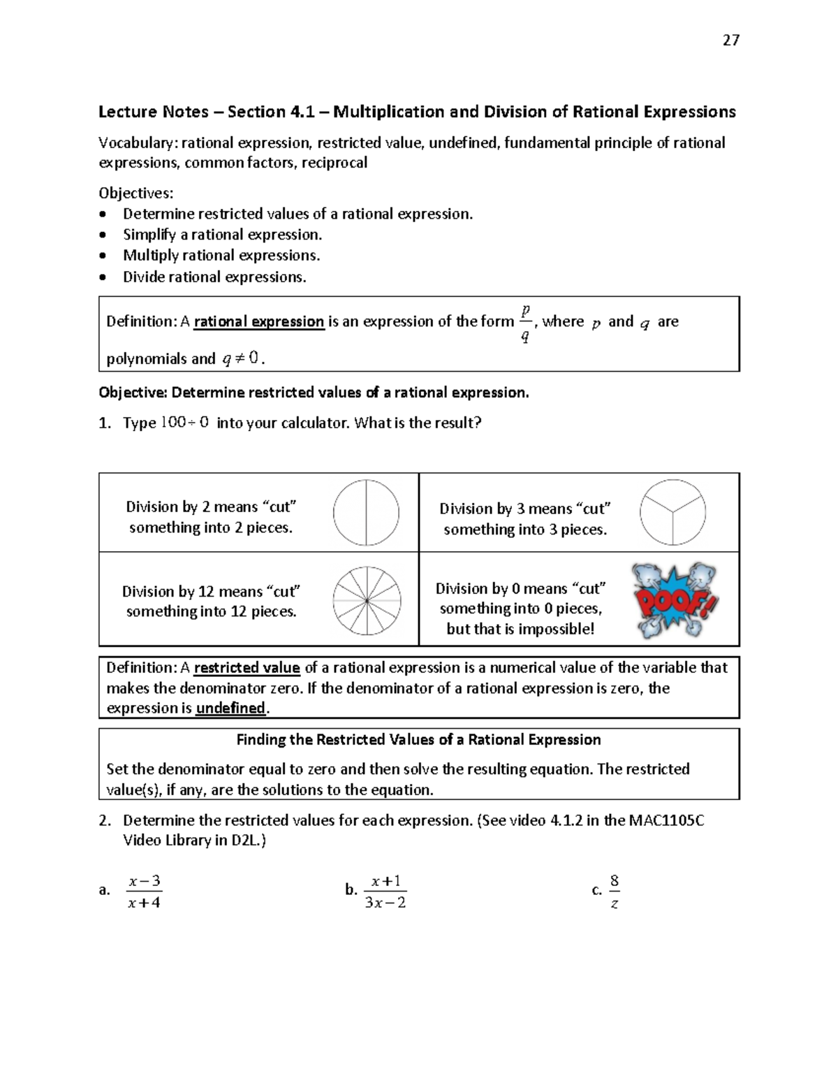M1105C 4 1 LN Multiplication And Division Of Rational Expressions 