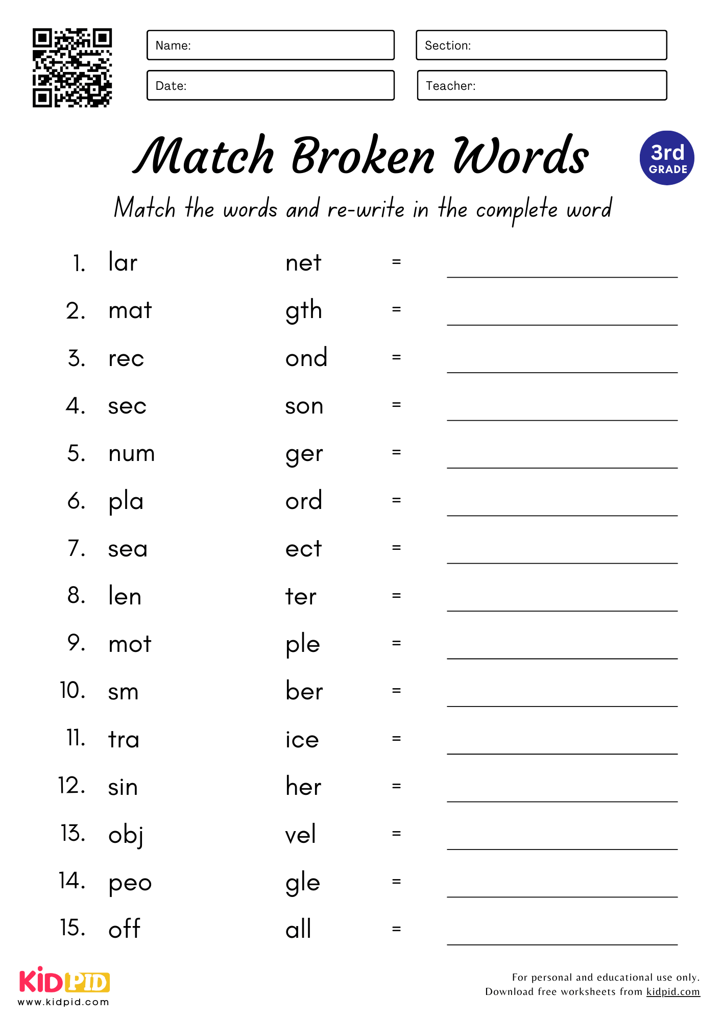 grammar worksheets for 3rd graders
