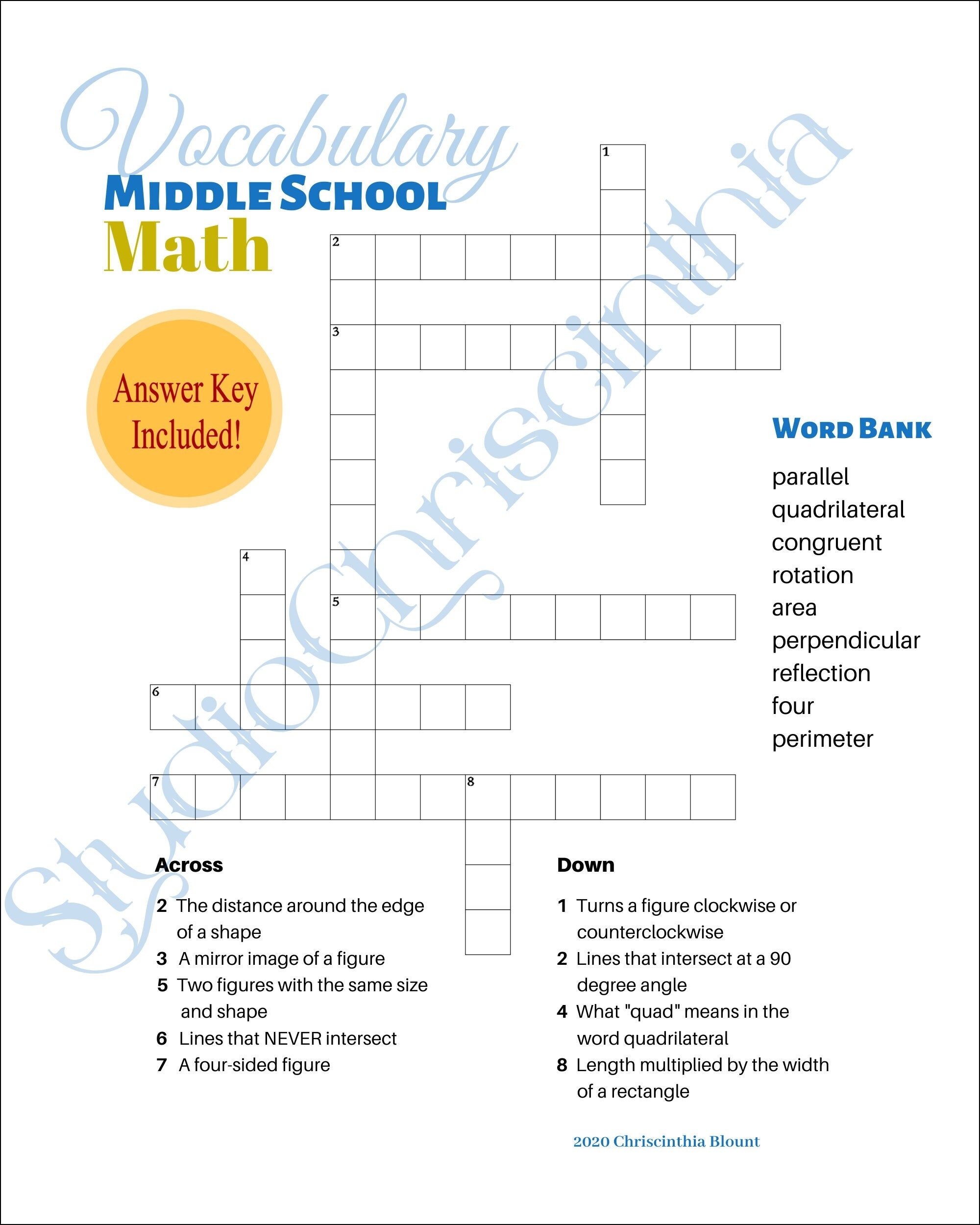 vocabulary crossword puzzle answer key