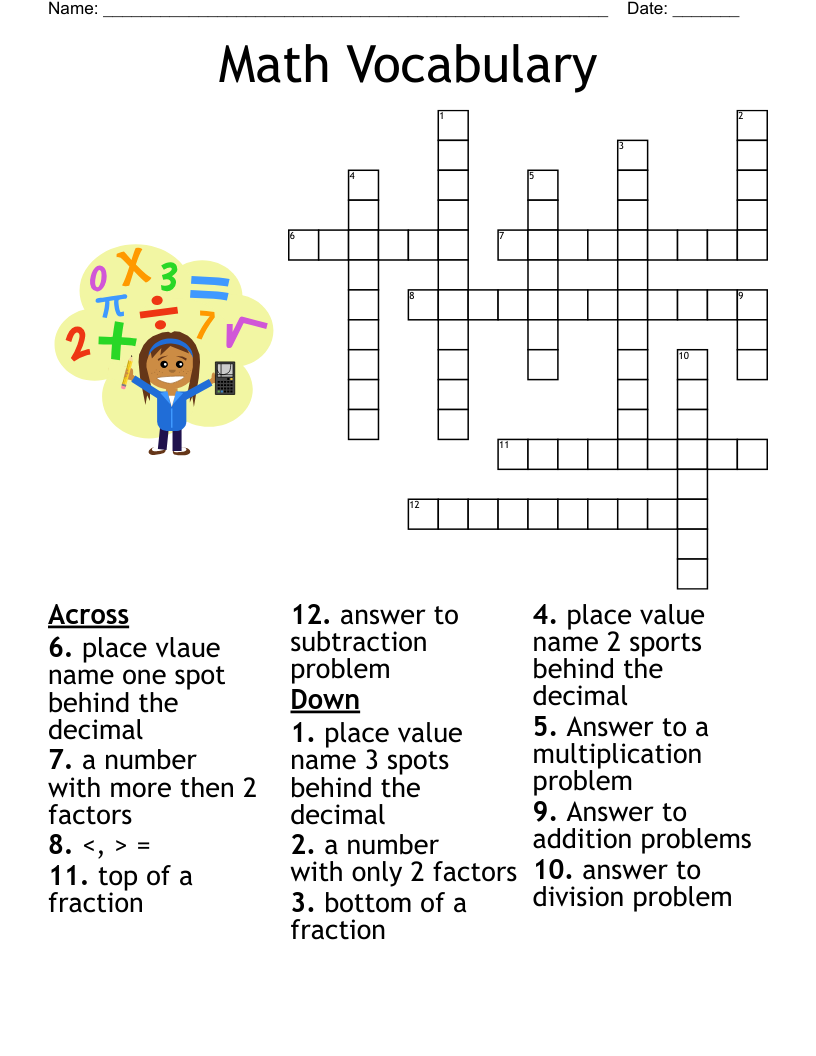 Math Vocabulary Crossword WordMint