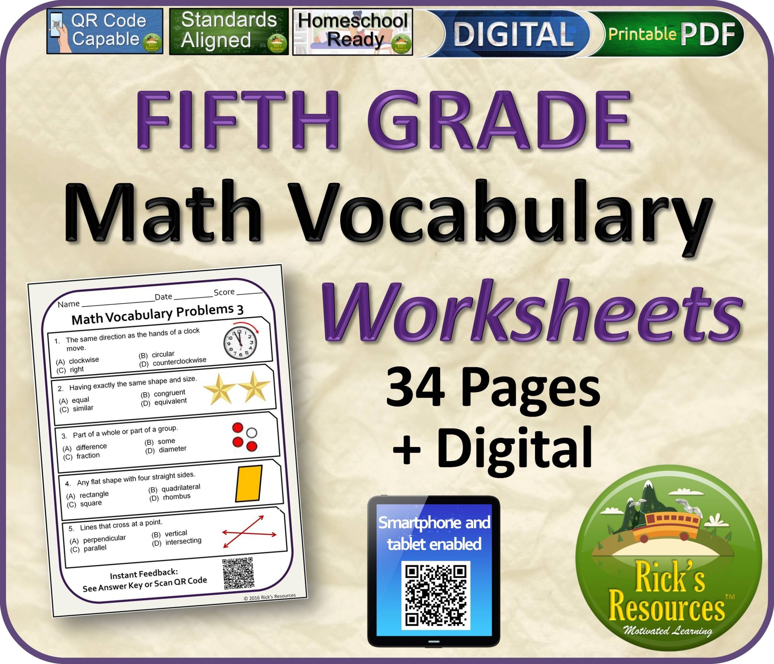 Math Vocabulary Worksheets Grade 5 