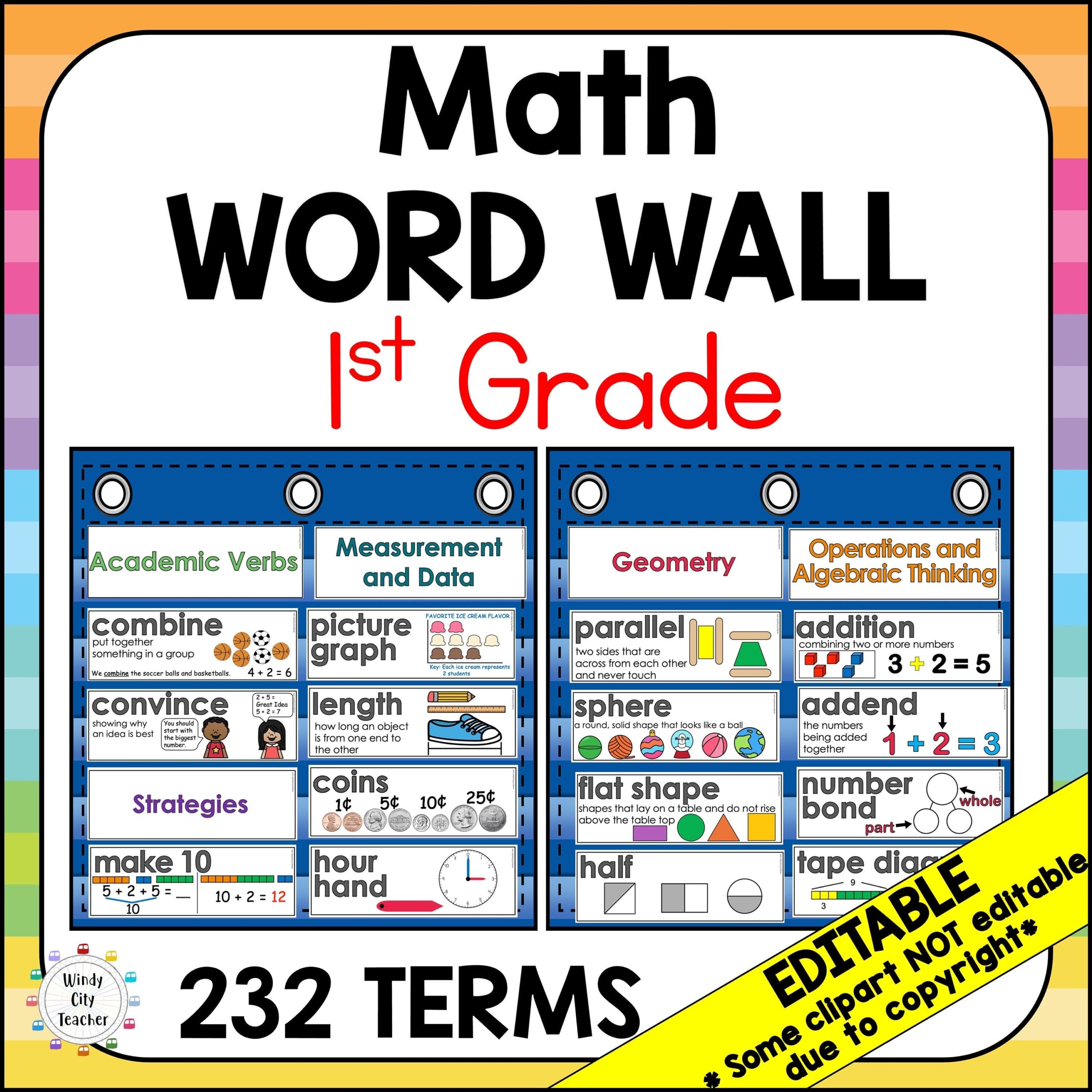 Math Word Wall 1st Grade Editable 232 Terms Etsy