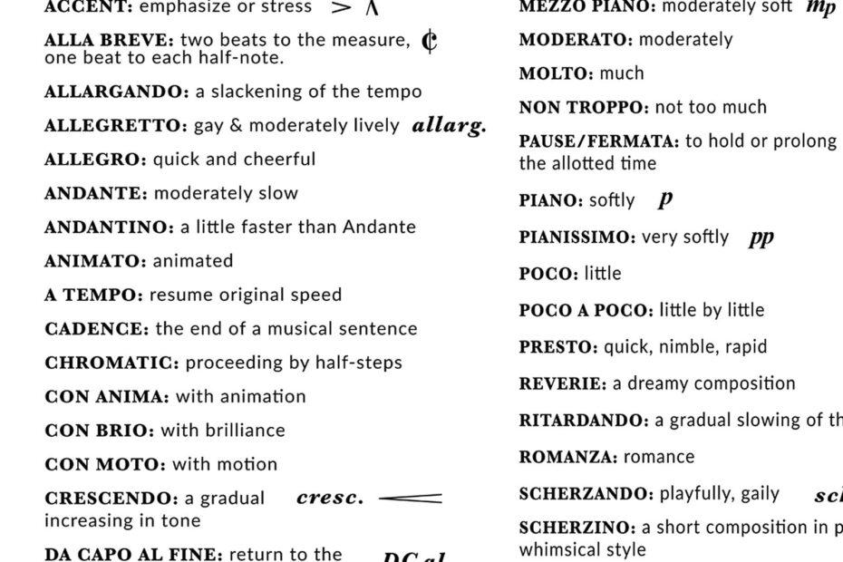 Minimal Music Terms And Definitions Printable Music Vocabulary