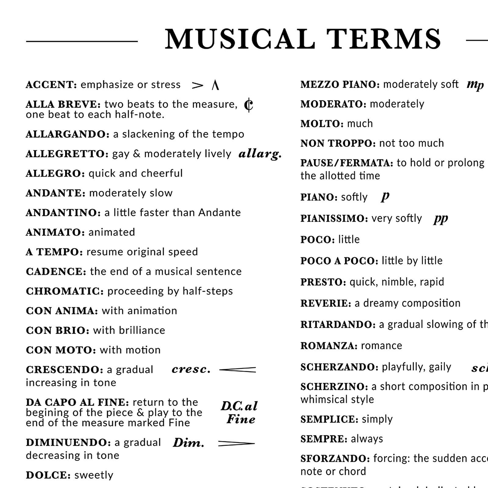 Minimal Music Terms And Definitions Printable Music Vocabulary Music Definition With Symbols Music Theory Poster Glossary Of Music Terms Etsy