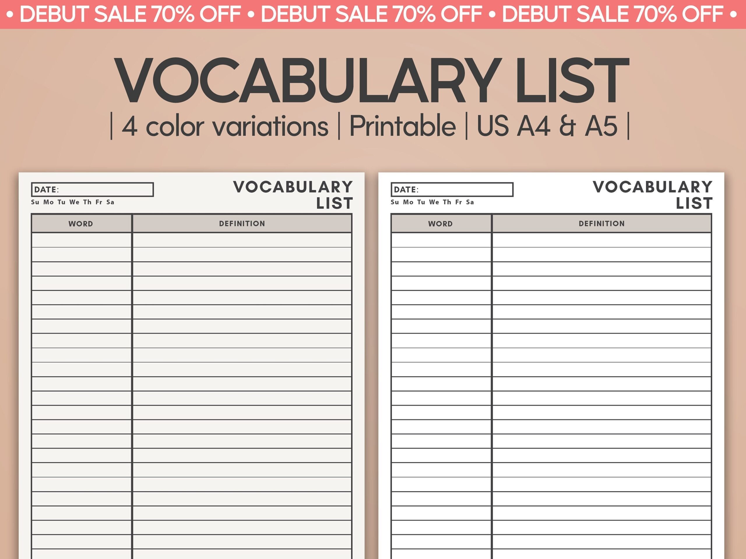 Minimal Vocabulary List Printable Vocabulary Note Worksheet 