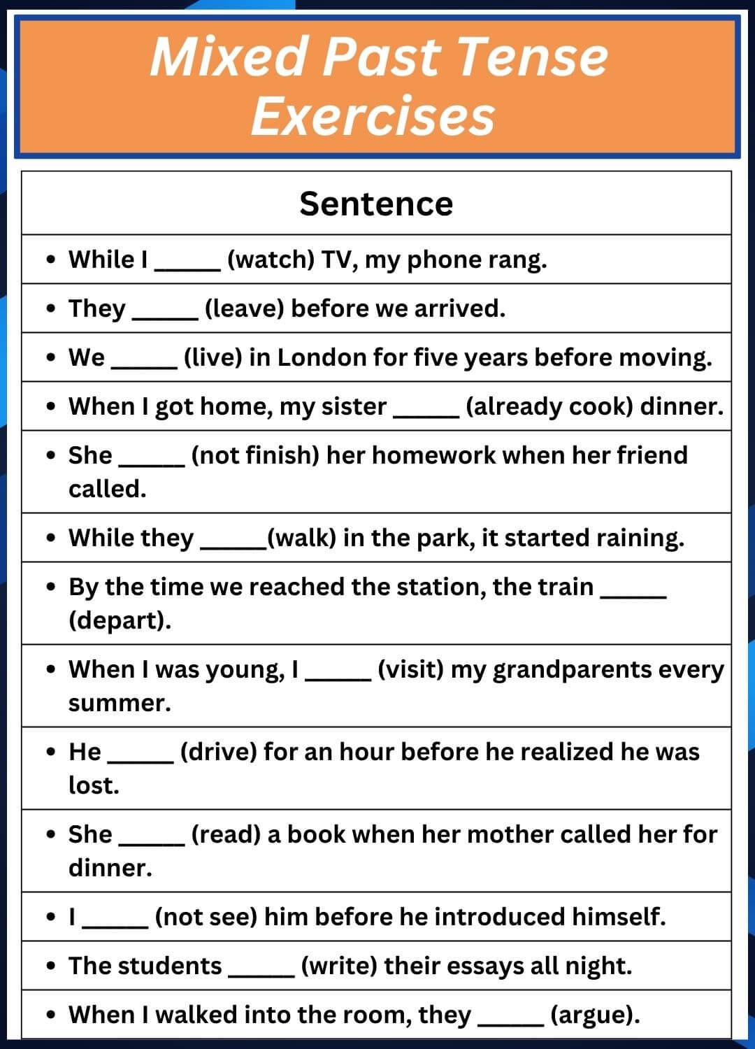 Mixed Past Tense Exercises With Answers