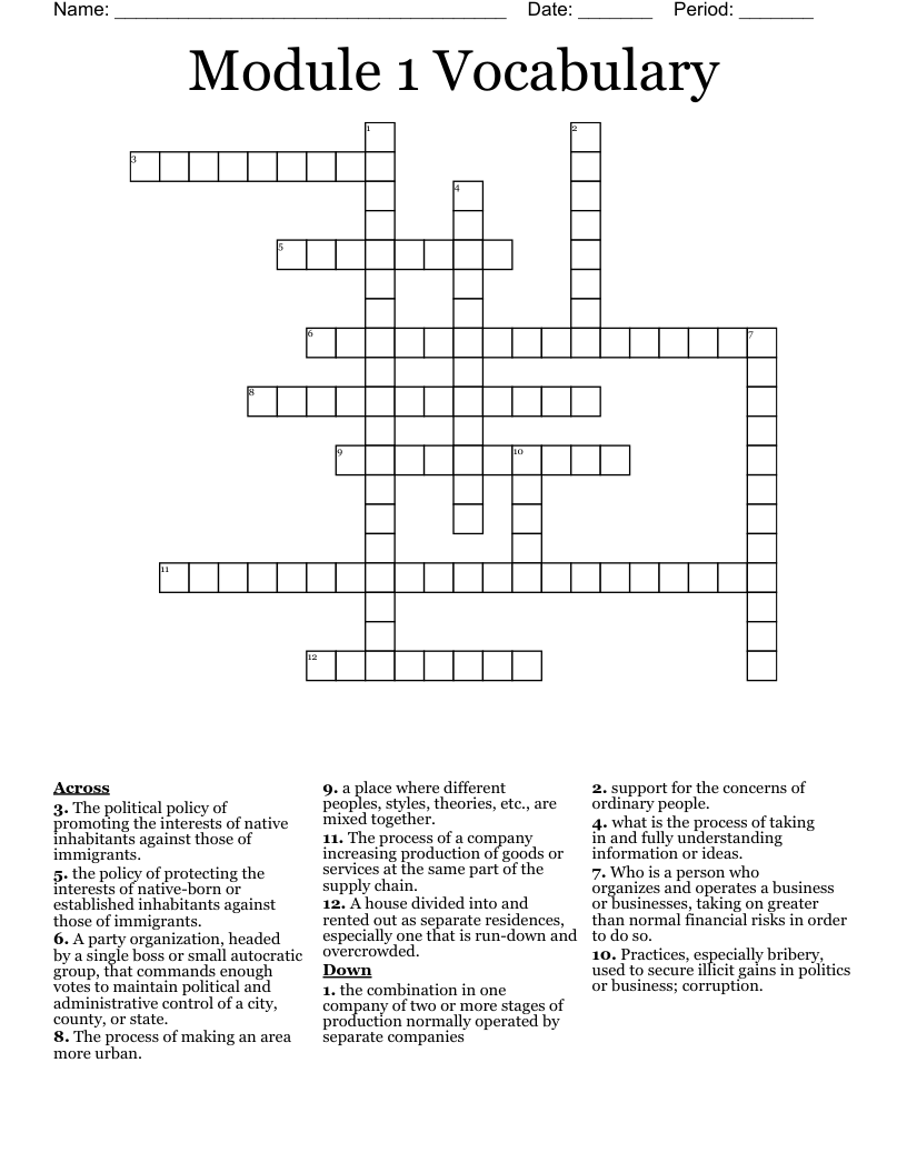Module 1 Vocabulary Crossword WordMint