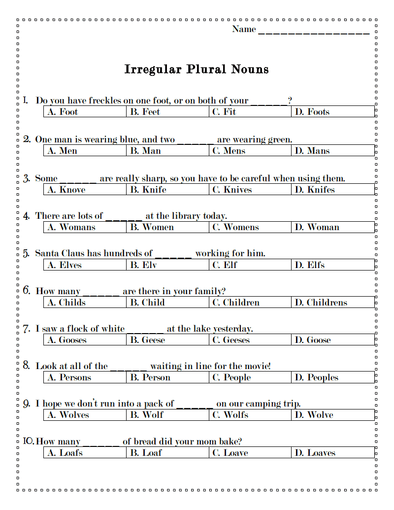 Ms Lane s SLP Materials Grammar Irregular Plural Nouns 