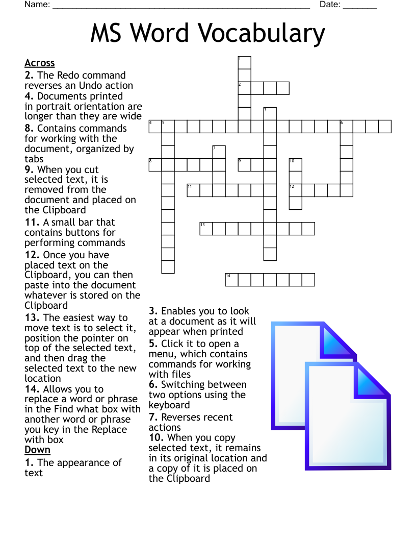 MS Word Vocabulary Crossword WordMint