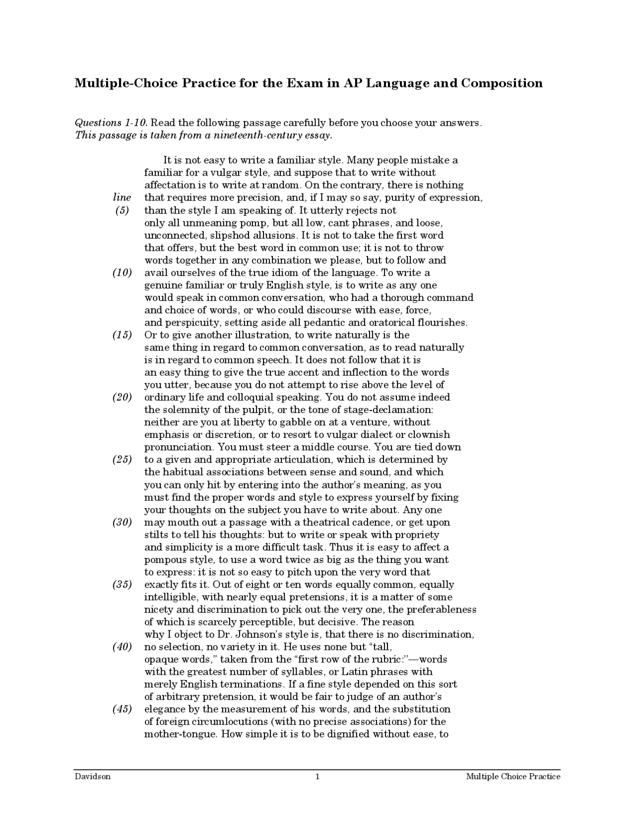 Multiple Choice Practice For The Exam Exams Grammar And Composition Docsity
