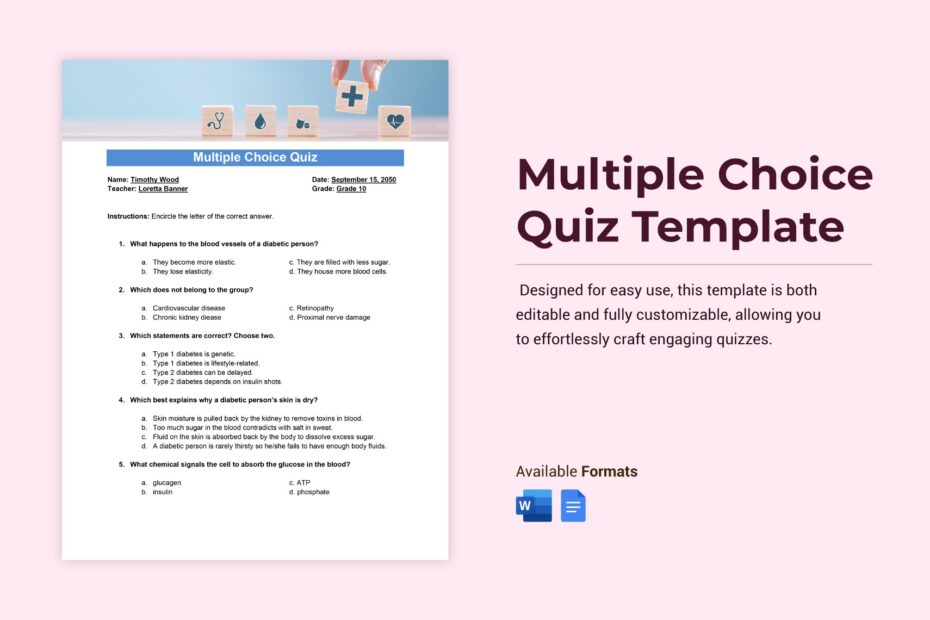 Multiple Choice Quiz Template In Word Google Docs Download