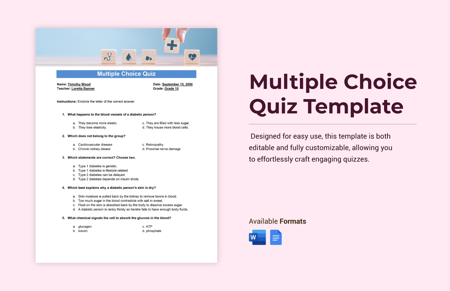 Multiple Choice Quiz Template In Word Google Docs Download Template