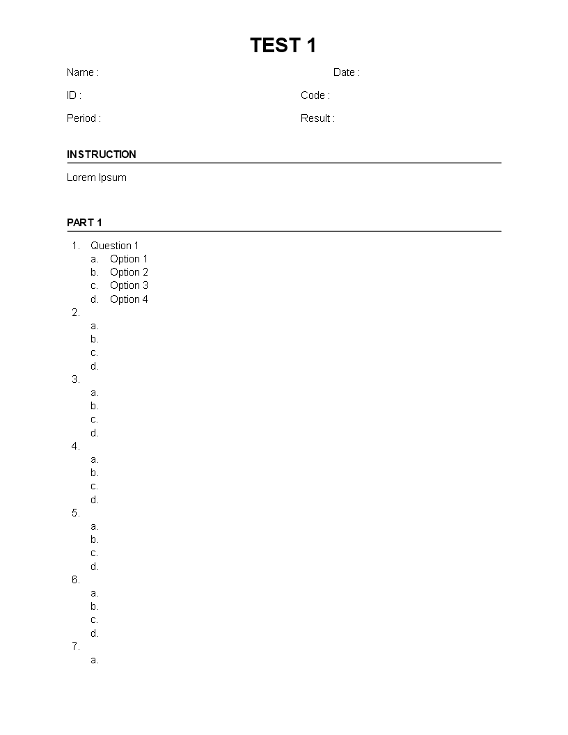 Multiple Choice Template Templates At Allbusinesstemplates