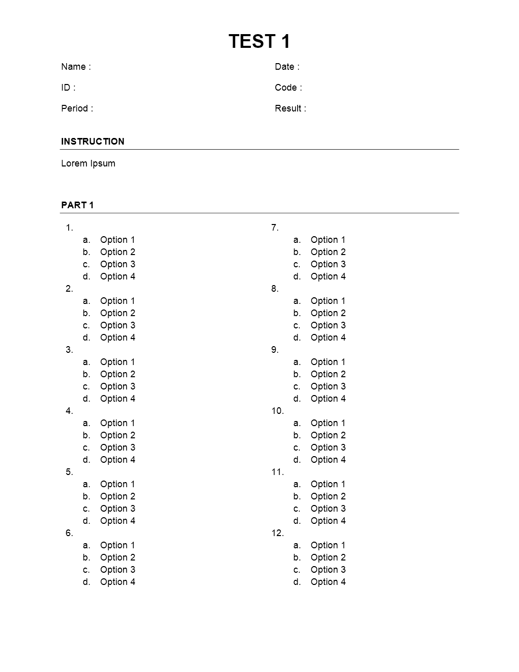 Multiple Choice Template Word Archives Freewordtemplates