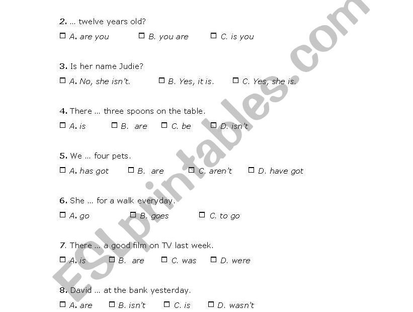 Multiple Choice Test 20 Questions ESL Worksheet By Xana f