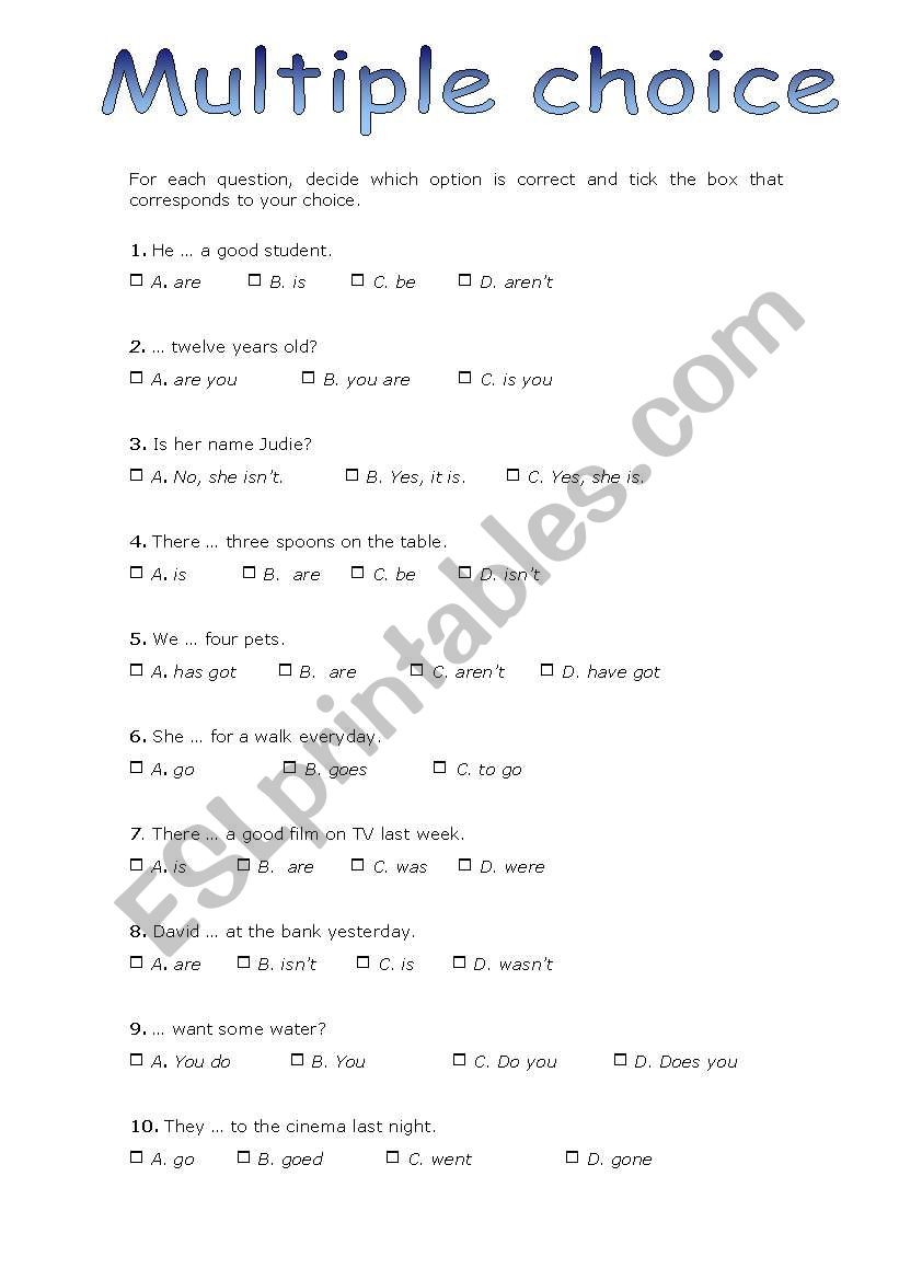Multiple Choice Test 20 Questions ESL Worksheet By Xana f