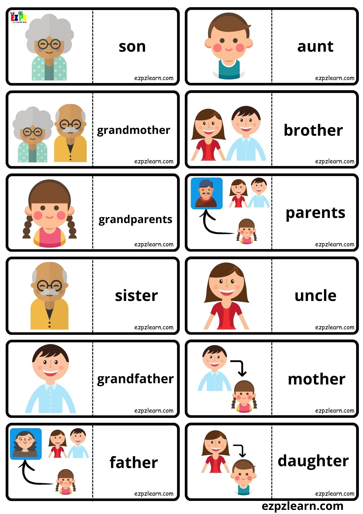 My Family Vocabulary Dominoes Matching Game For Kids And English Language Learners Free PDF Download Ezpzlearn