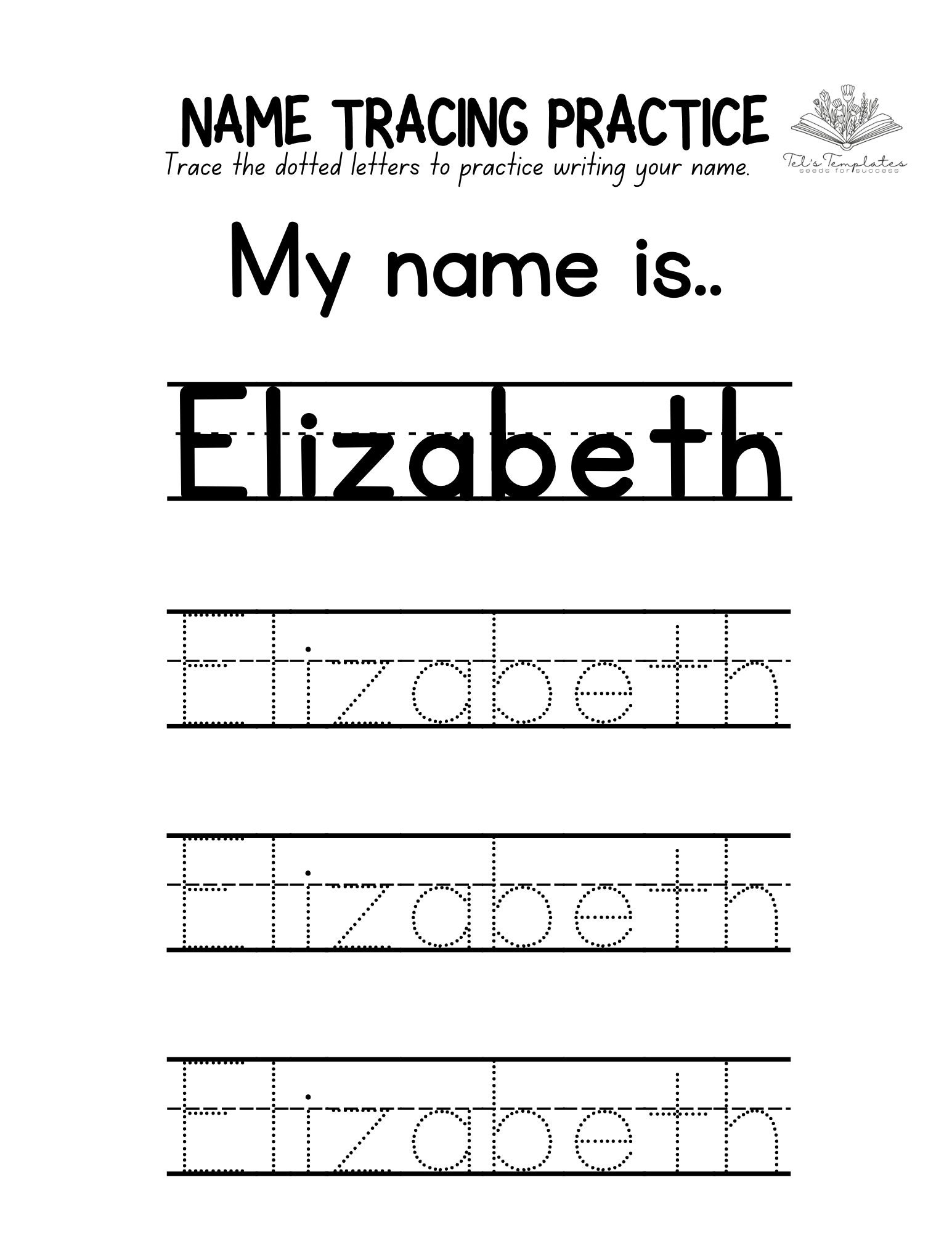 Name Tracing Handwriting Preschool TK Kindergarten Early Learning Penmanship Elementary School Writing Practice Education Etsy