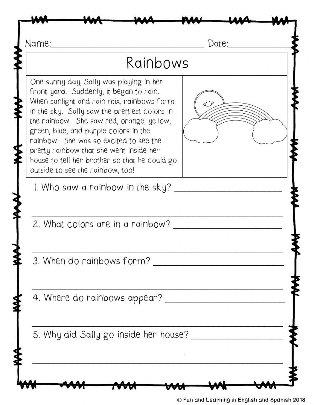 reading comprehension questions worksheets