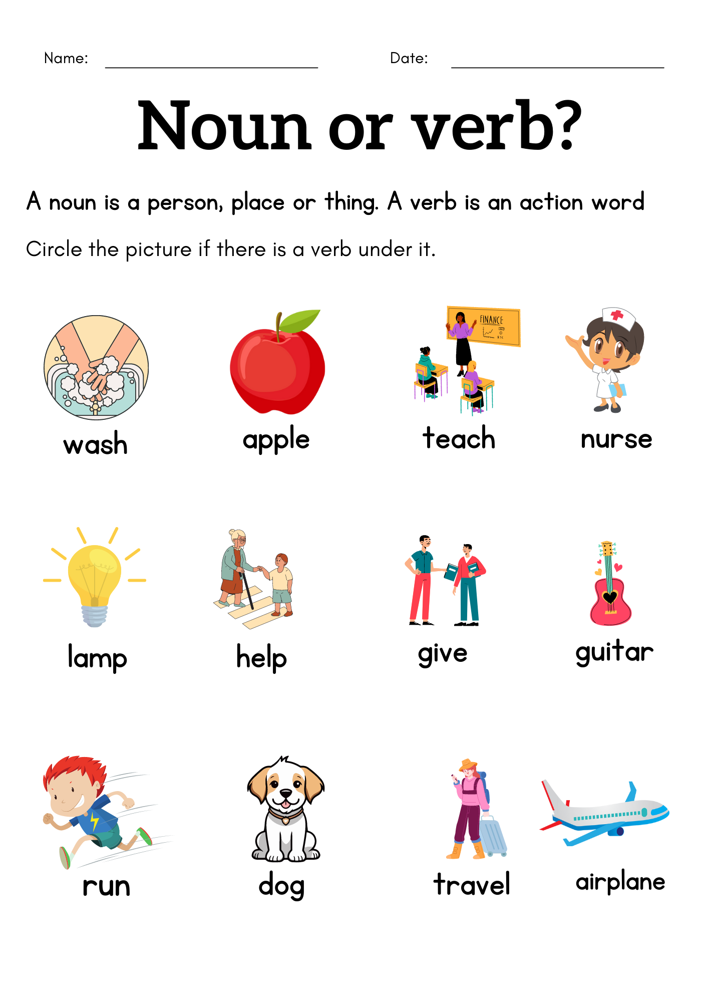 free printable nouns and verbs