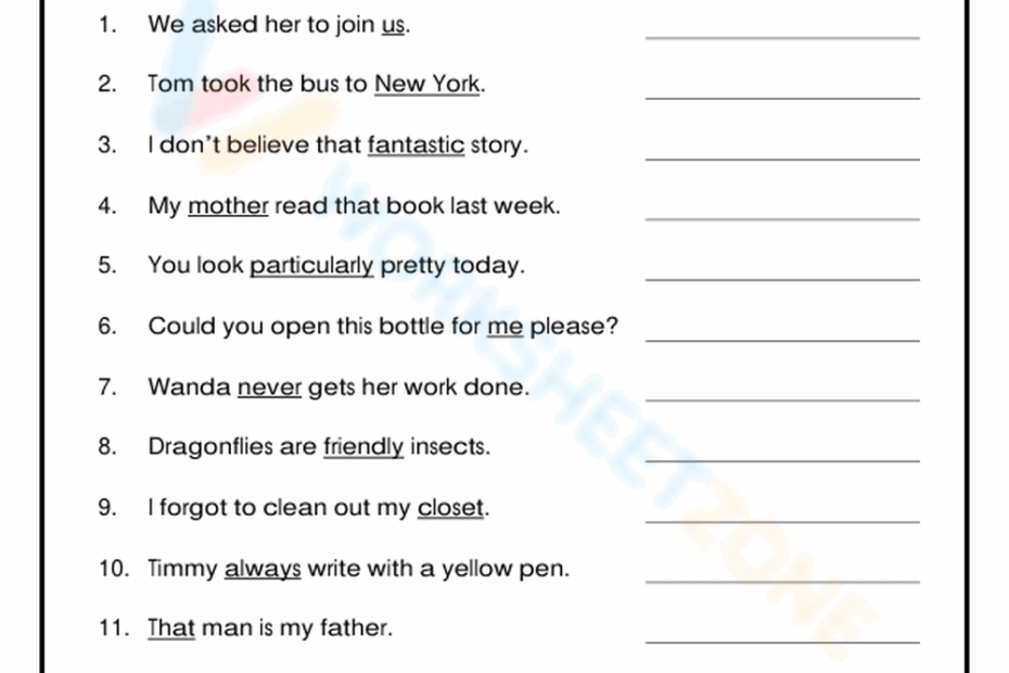 Noun Pronoun Adjective Adverb Worksheet Worksheets Library