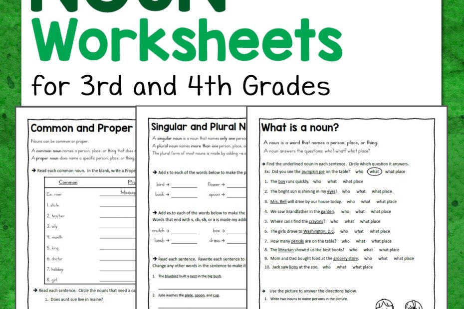 Noun Worksheets For 3rd And 4th Grades