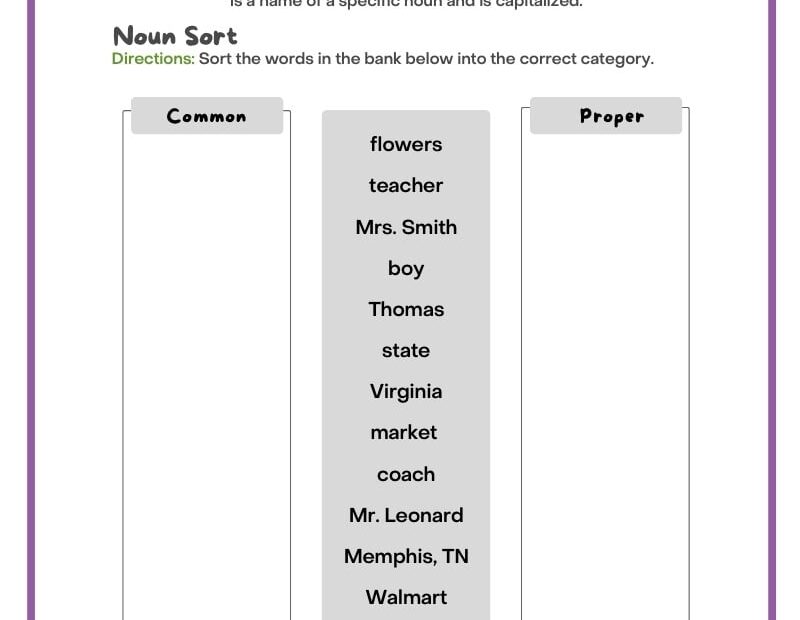 Noun Worksheets ReadingVine