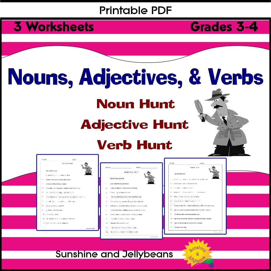 Nouns Adjectives Verbs 3 Worksheets Grades 3 4 Great 