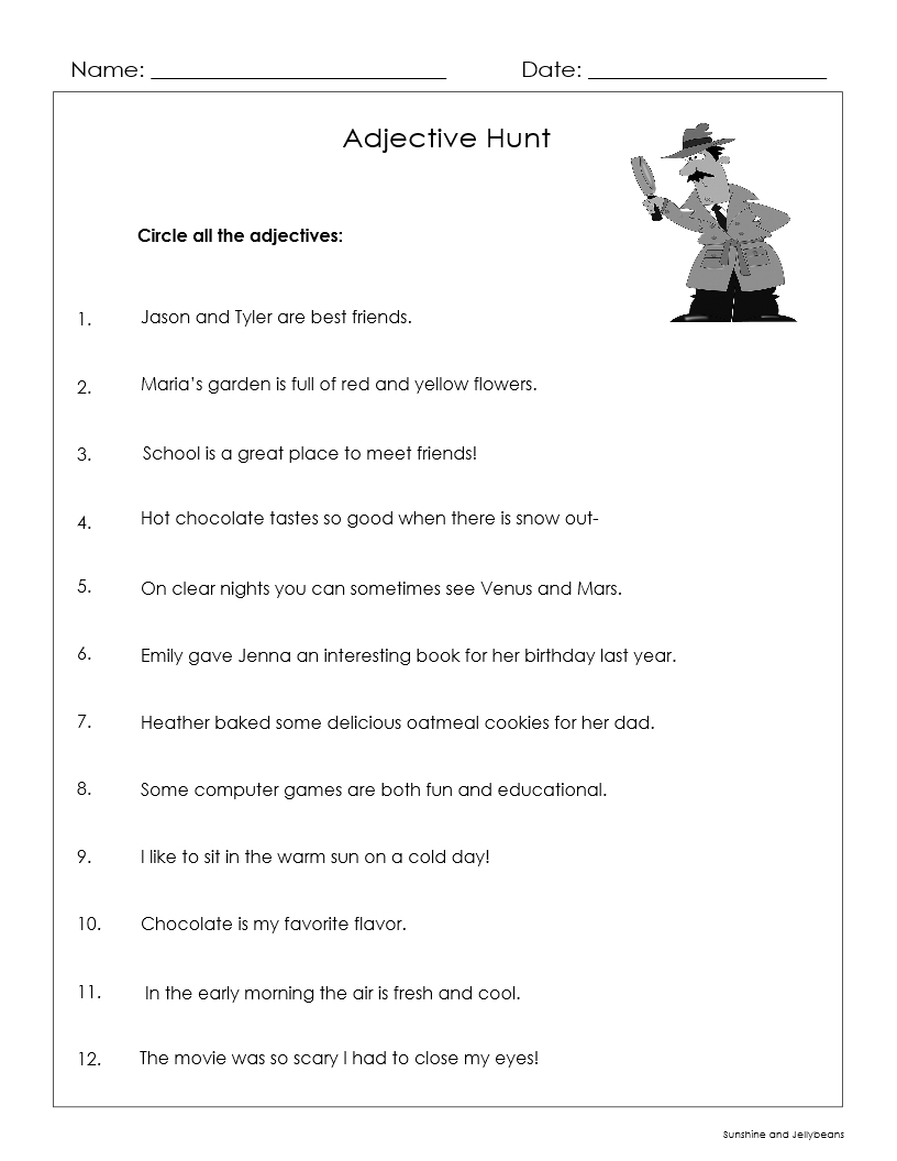 verb noun adjective worksheet