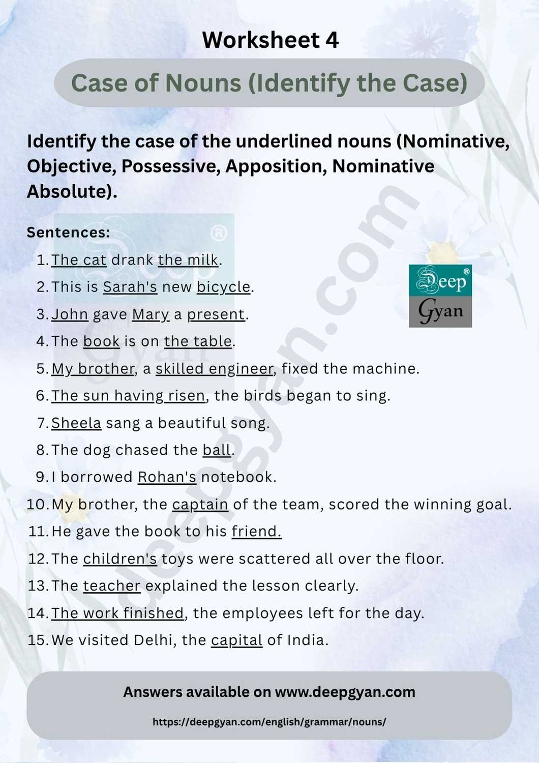 identifying nouns worksheet with answers