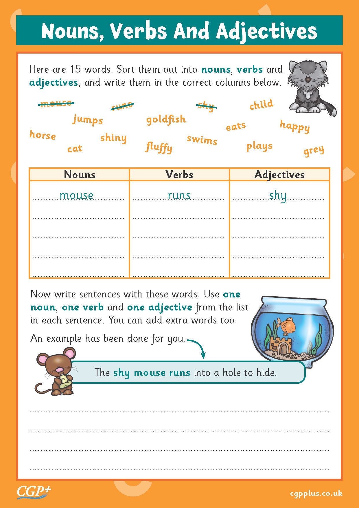 Nouns Verbs And Adjectives Animals Year 2 CGP Plus Worksheets Library