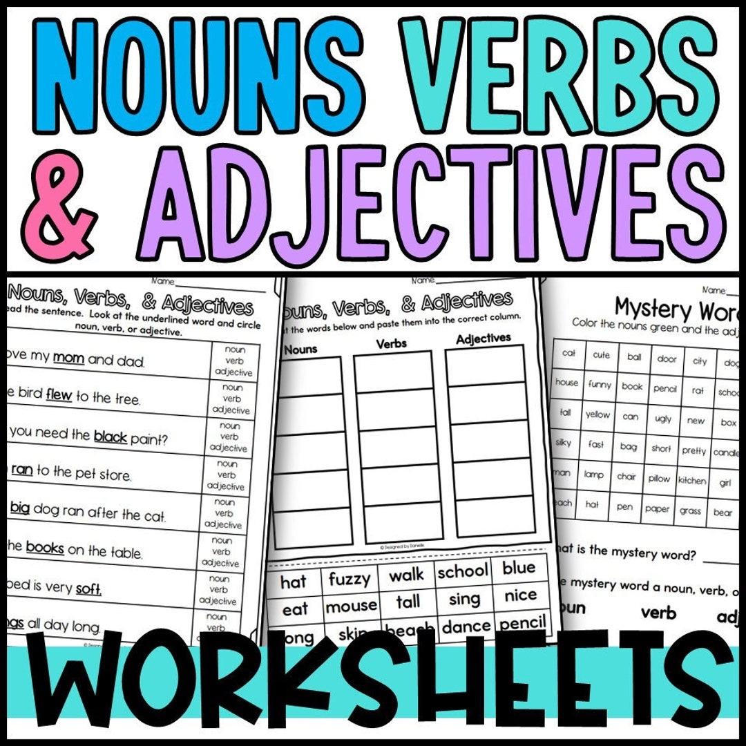Nouns Verbs And Adjectives Sorts And Worksheets Printable Sheets Kindergarten First Grade Second Grade Etsy Canada