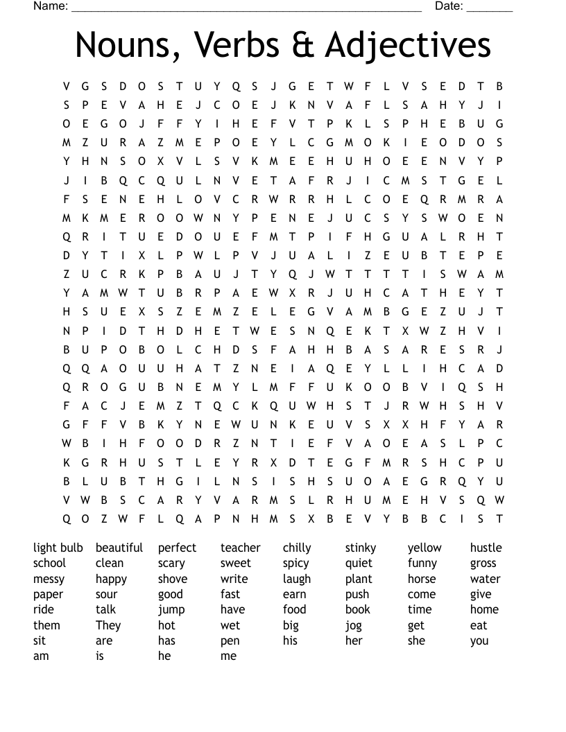 Nouns Verbs U0026 Adjectives Word Search WordMint