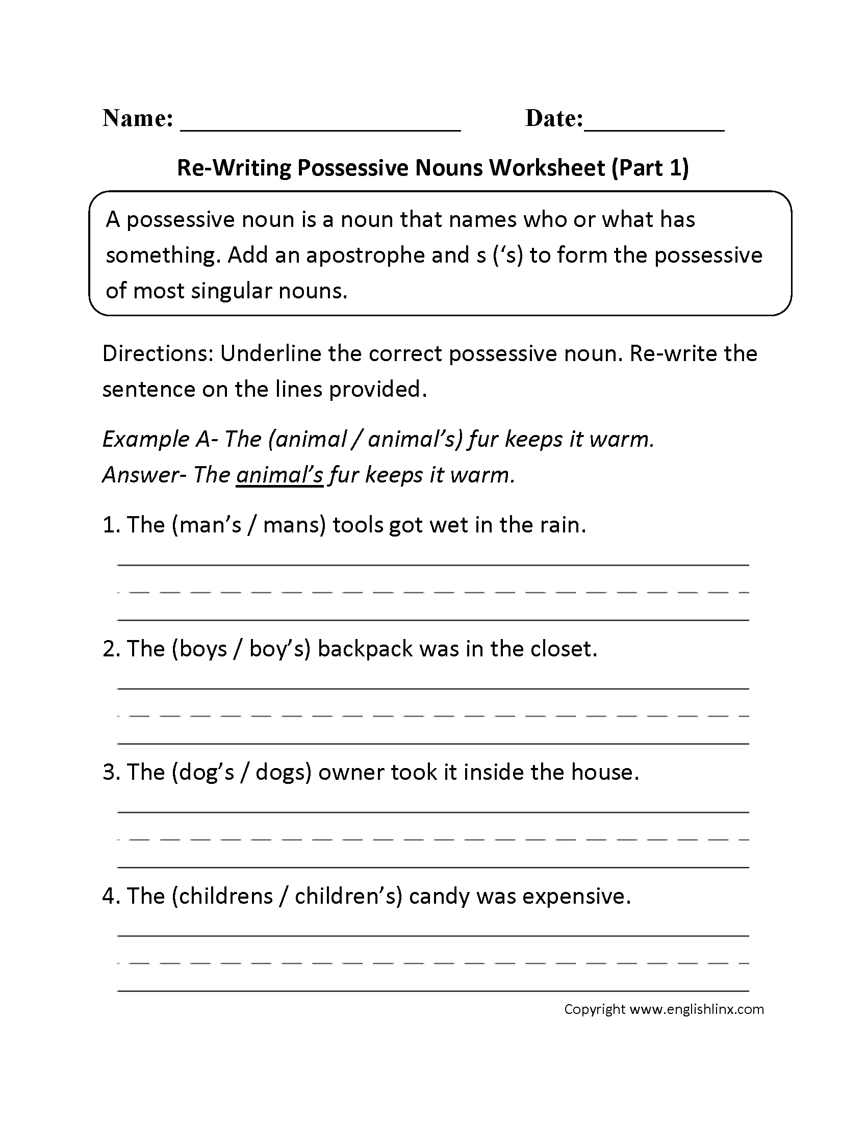 possessive nouns examples with pictures