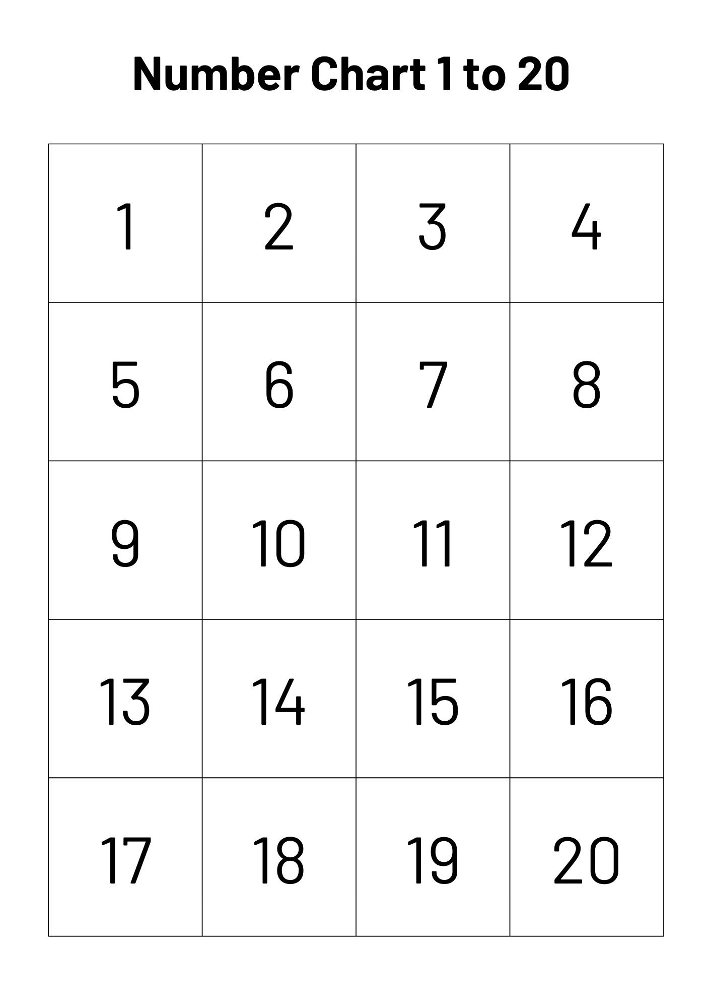 Number Chart 1 20 Numbers 1 To 20 Printable Numbers And 