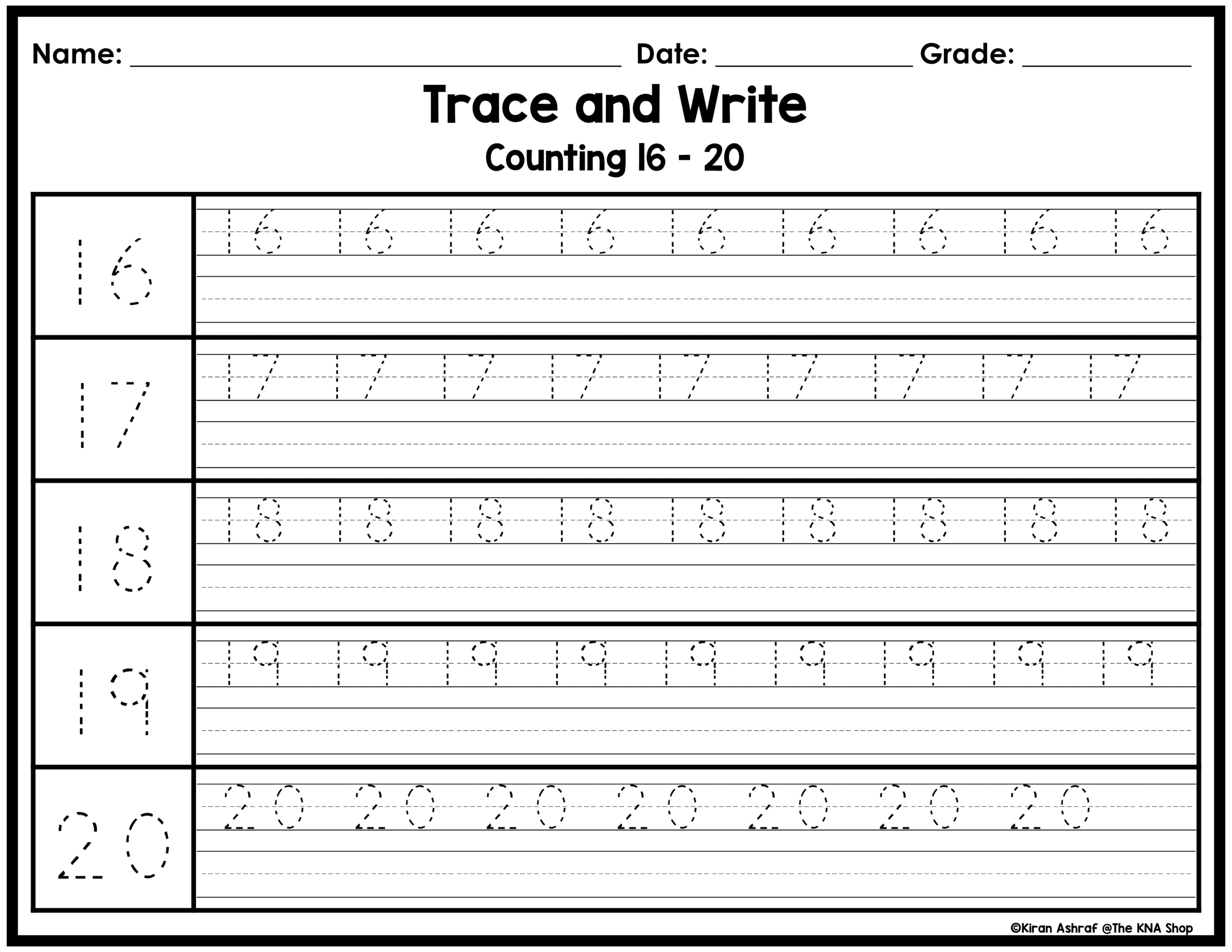 Number Tracing 1 20 Worksheets