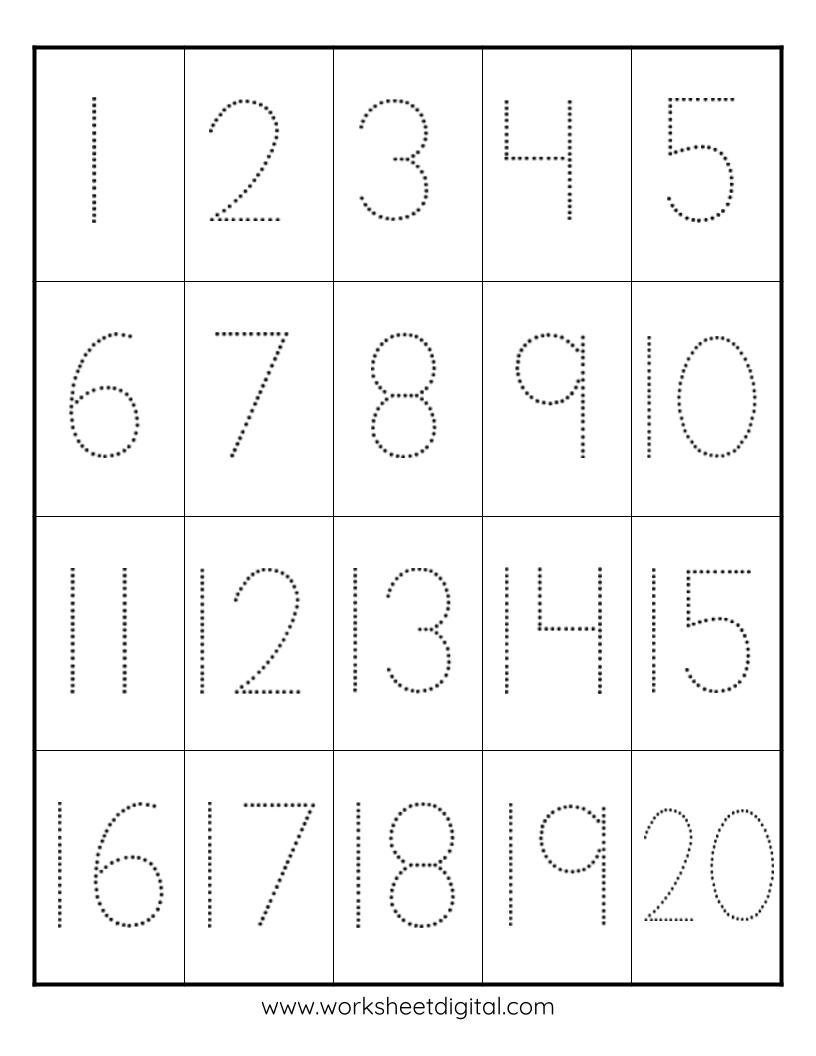 Number Tracing Practice 1 20 Tracing Worksheet Preschool 
