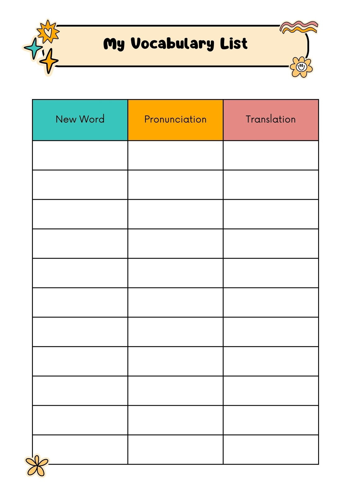 free printable blank vocabulary worksheets